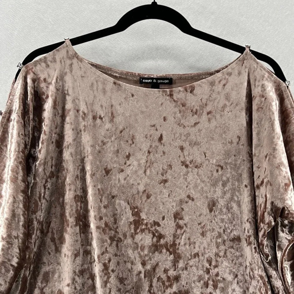 Cable & Gauge Velvet Blouse Womens Size M Rhinestone Dolman Slit Sleeve Pink - Picture 6 of 9